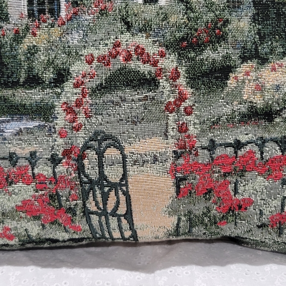 Needlepoint Peaceful Cottage Spring scenery Decorative Pillow square - Picture 2 of 12